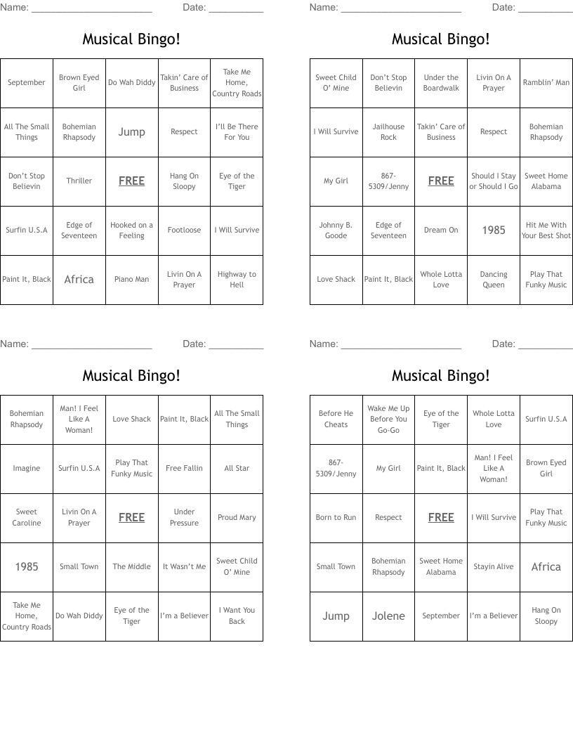 Musical Bingo!