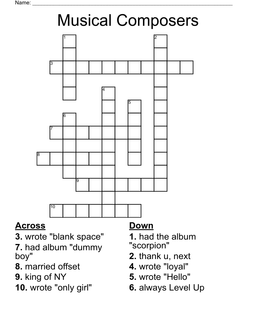 Musical Composers Crossword