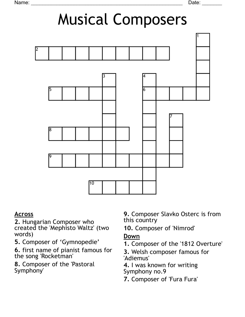 Musical Composers Crossword