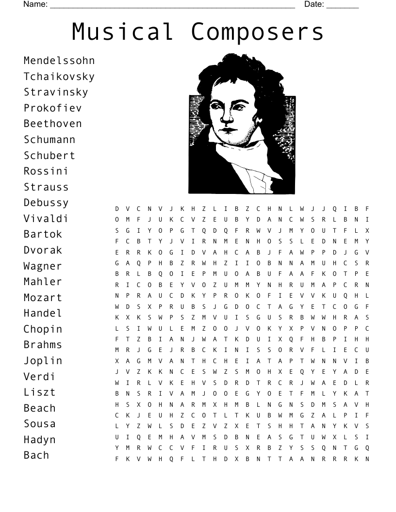 Musical Composers Word Search