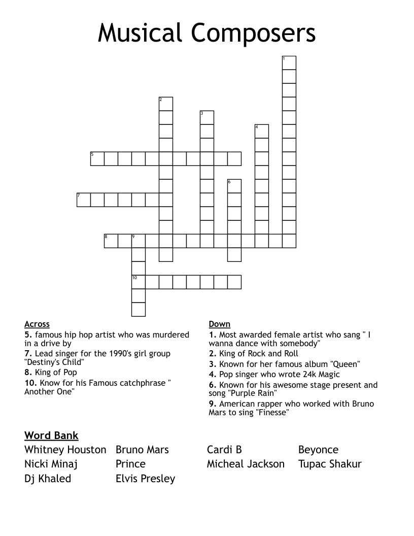 Musical Composers  Crossword