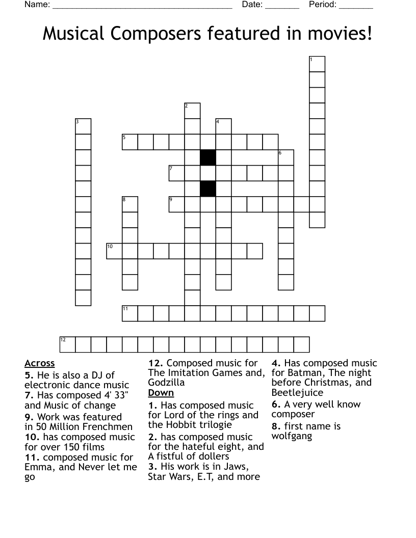 Musical Composers featured in movies! Crossword