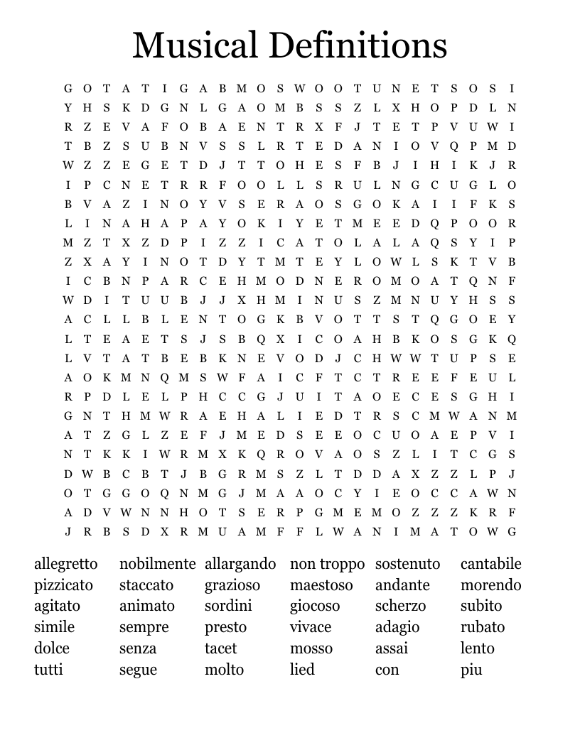 Musical Definitions Word Search