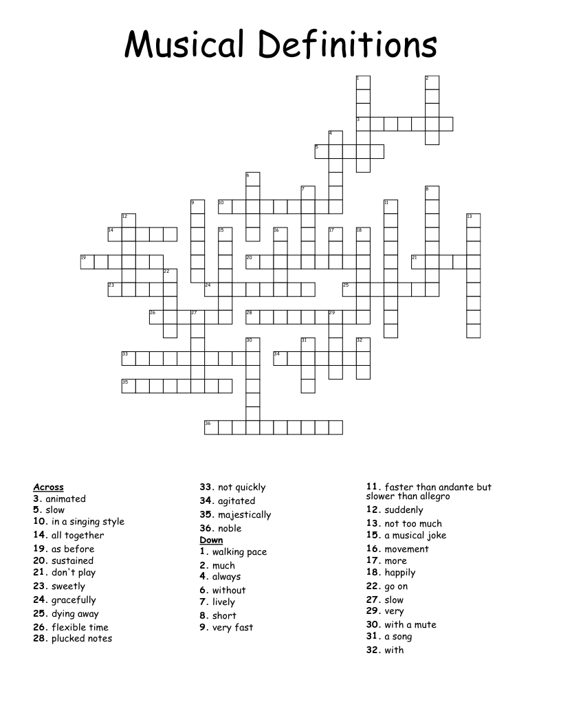 Musical Definitions Crossword