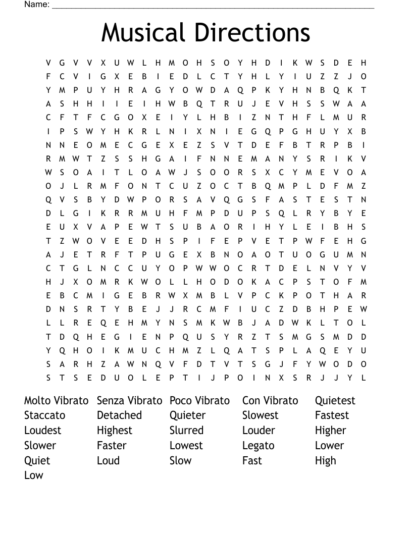 Musical Directions  Word Search