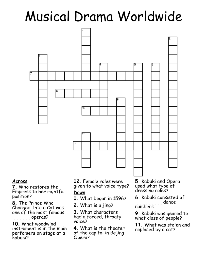 Musical Drama Worldwide Crossword