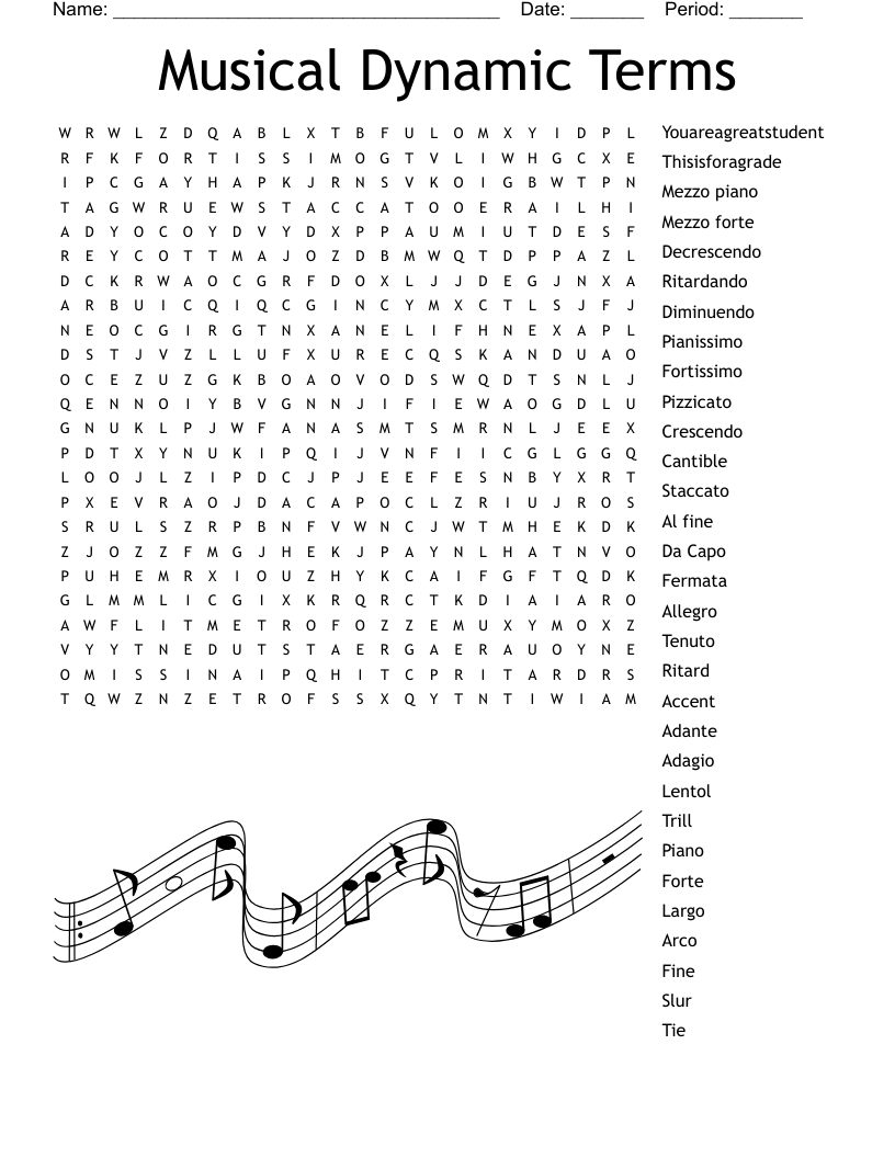 Musical Dynamic Terms  Word Search