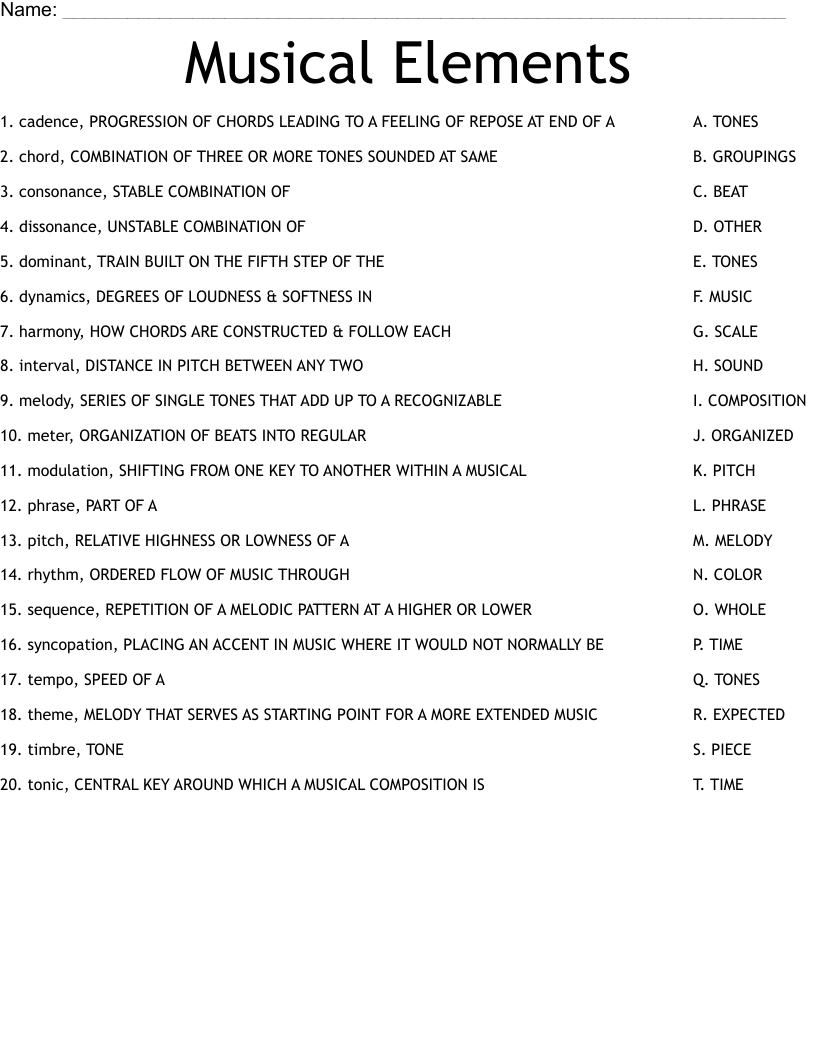 Musical Elements Worksheet