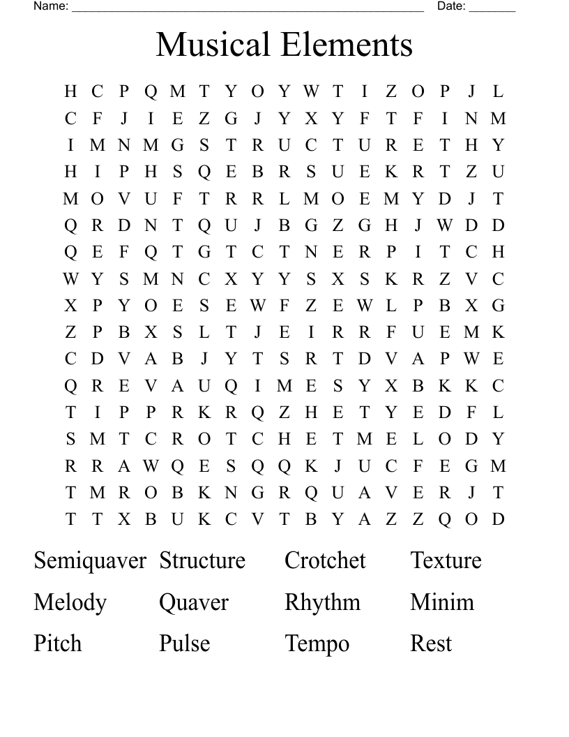 Musical Elements Word Search