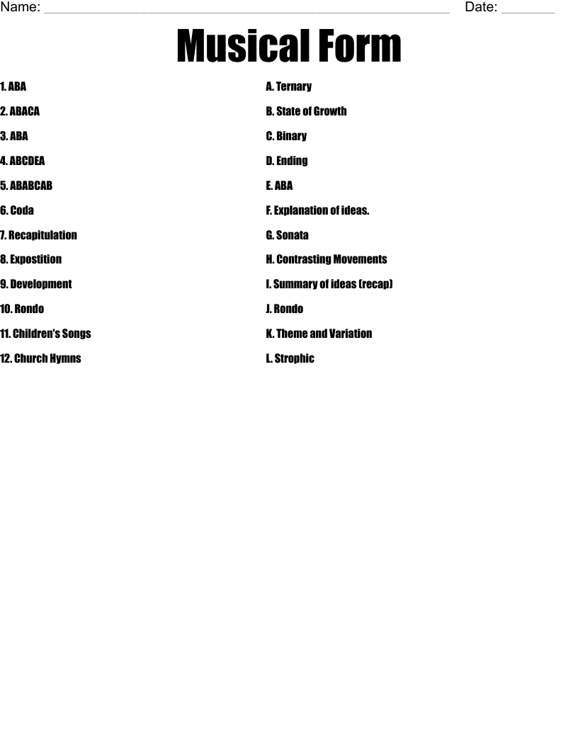 Musical Form Worksheet