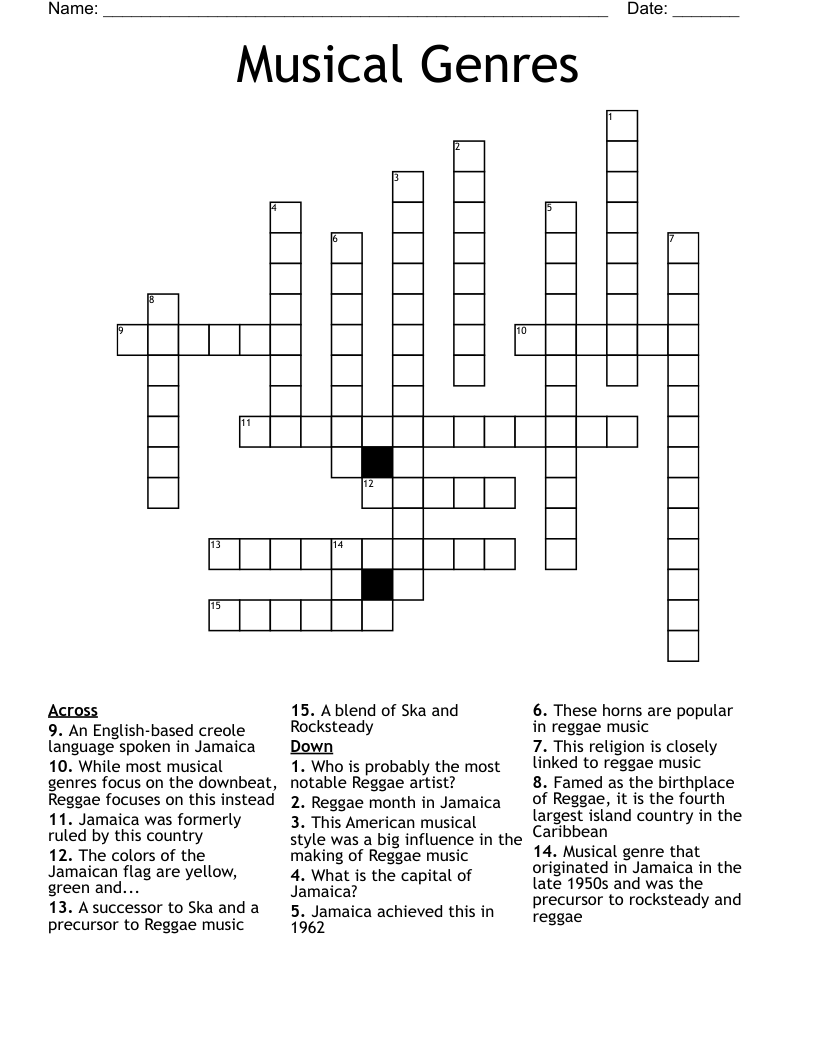 Musical Genres Crossword