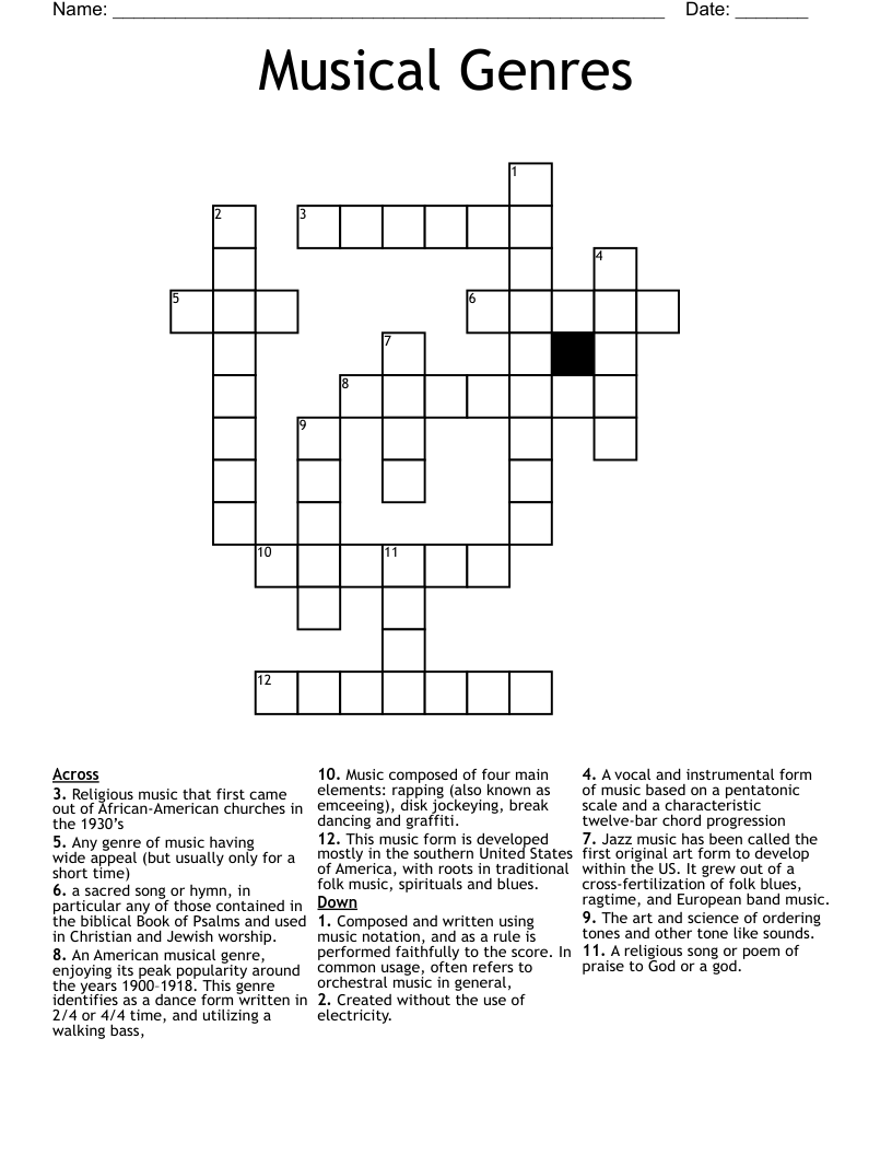 Musical Genres Crossword