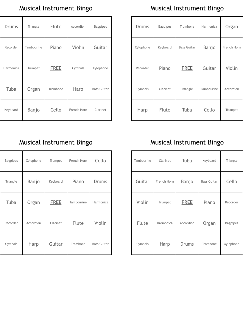 Musical Instrument Bingo