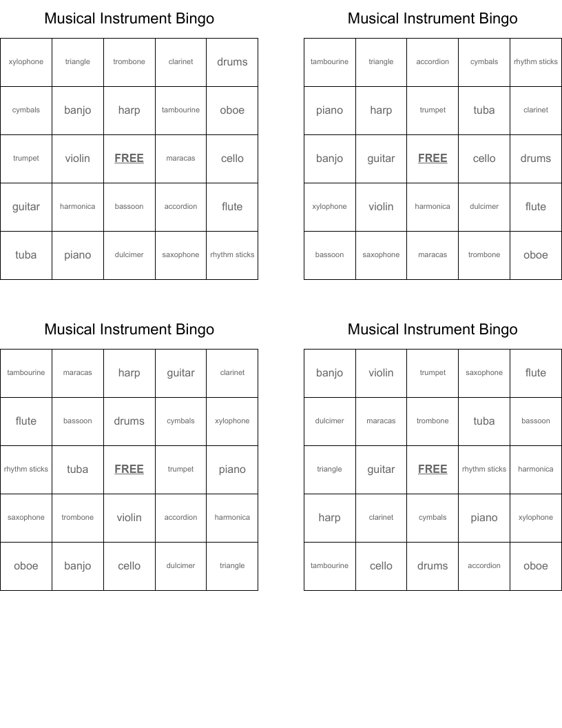 Musical Instrument Bingo