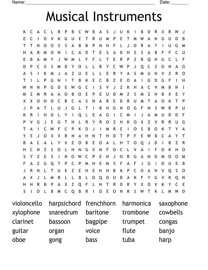 Musical Instruments Word Search