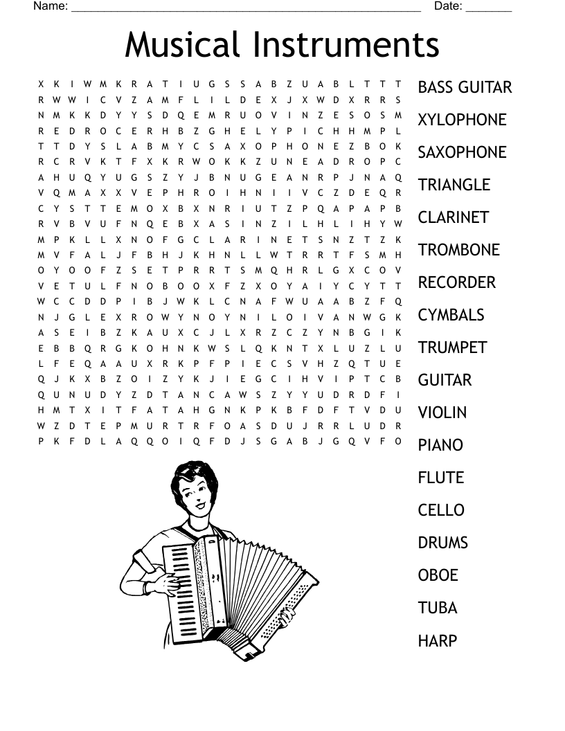 Musical Instruments Word Search
