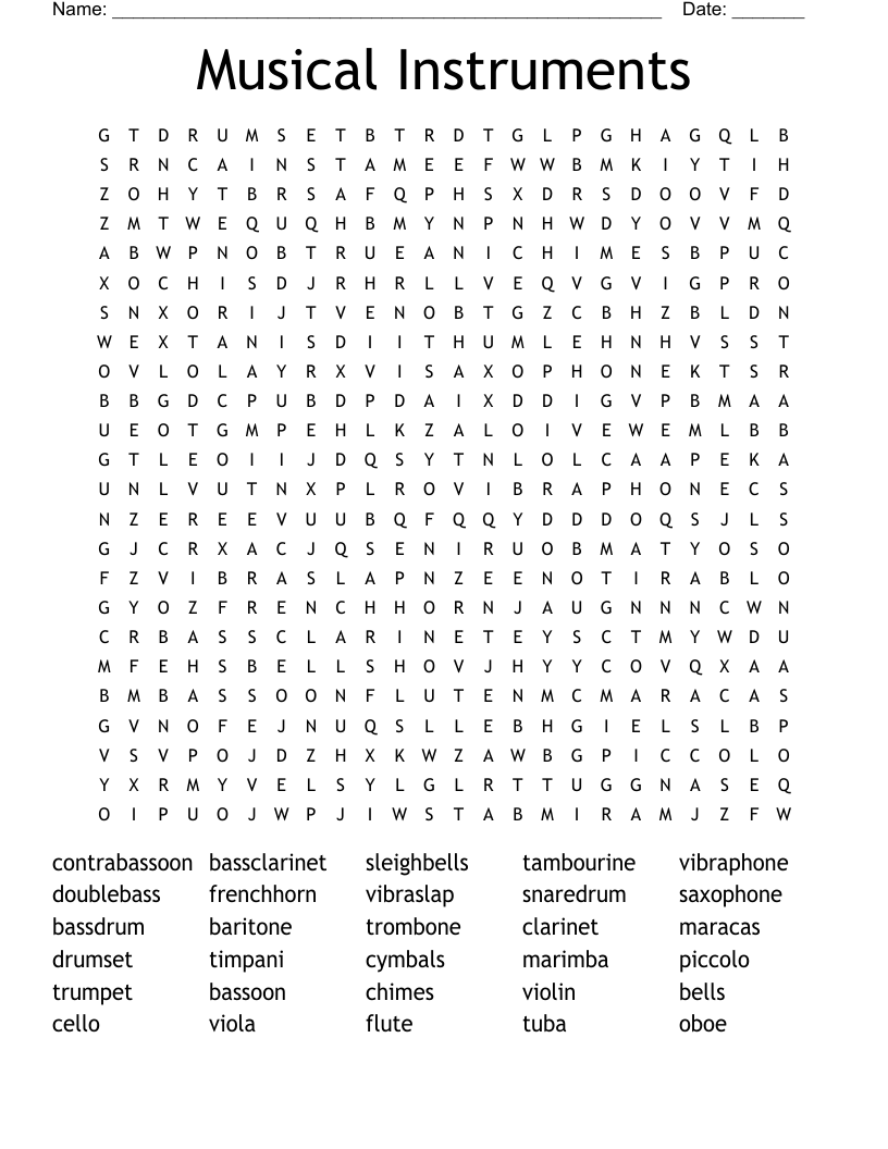 Musical Instruments Word Search