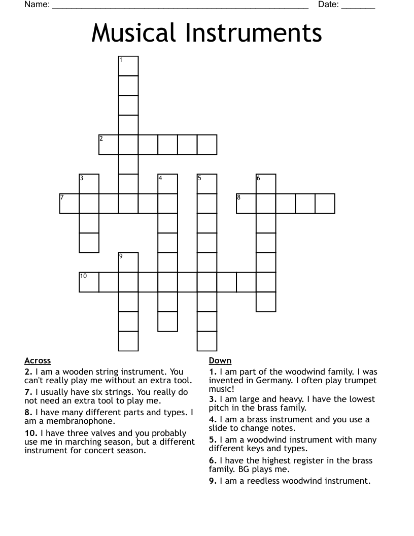 Musical Instruments Crossword