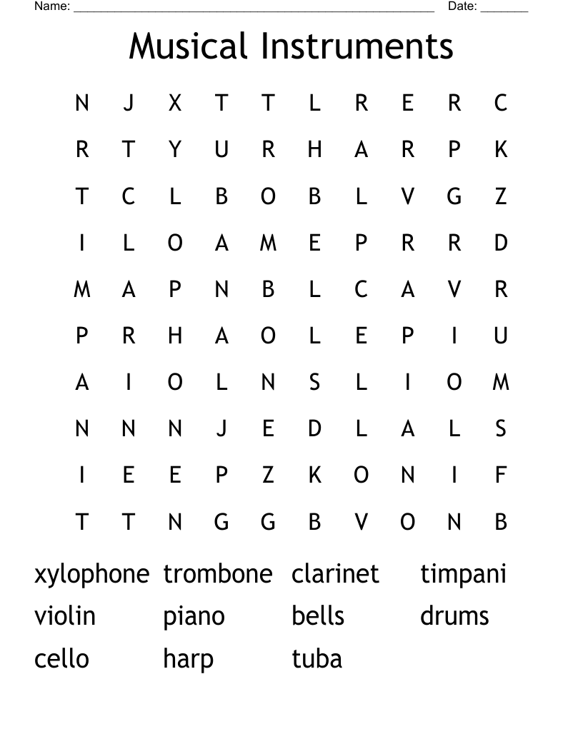 Musical Instruments Word Search