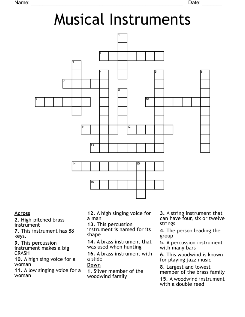 Musical Instruments Crossword
