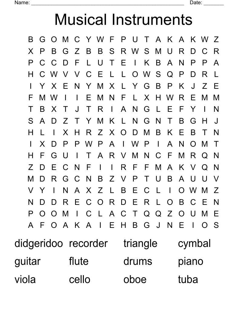 Musical Instruments Word Search