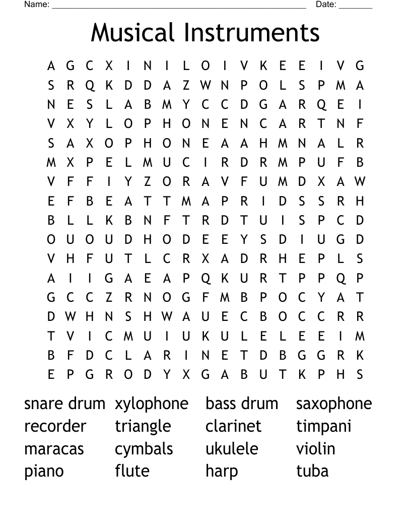 Musical Instruments Word Search