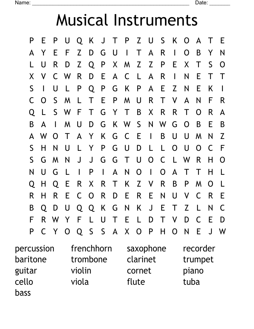 Musical Instruments Word Search