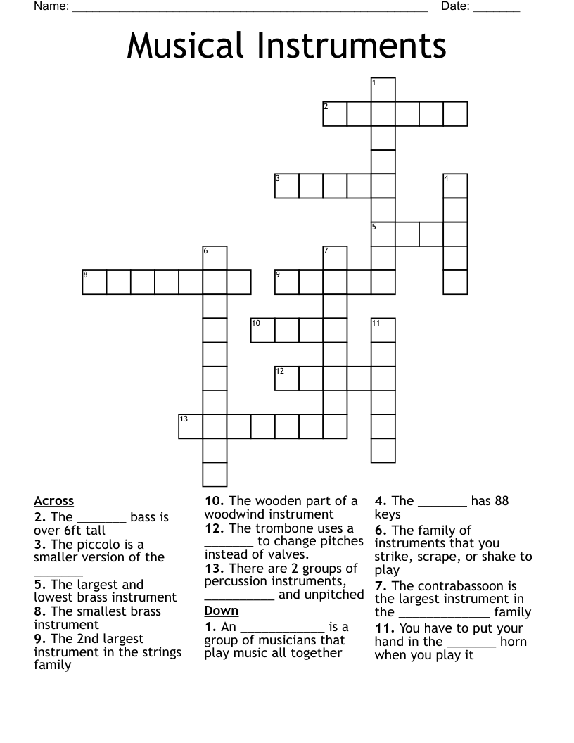 Musical Instruments Crossword