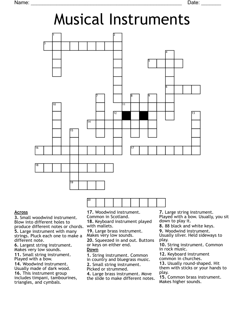 Musical Instruments Crossword