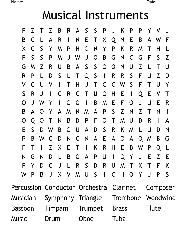 Musical Instruments Word Search