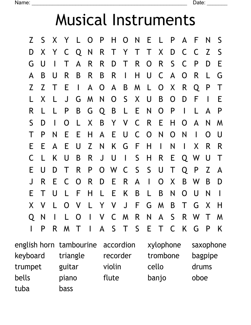 Musical Instruments Word Search