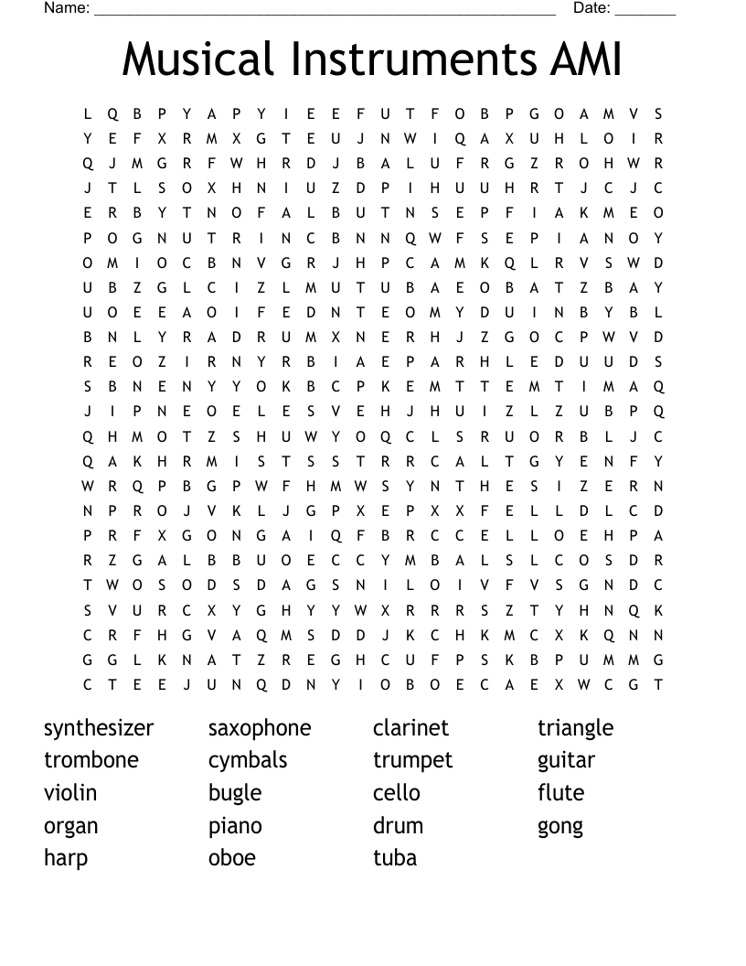 Musical Instruments AMI Word Search