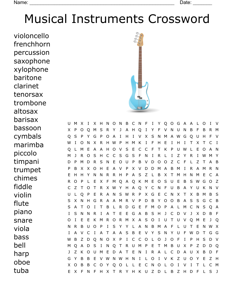 Musical Instruments Crossword Word Search