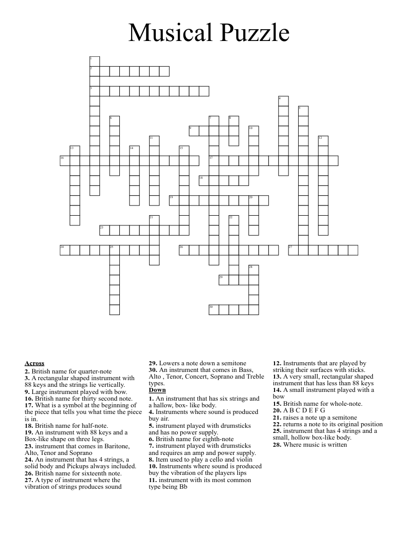 Musical Puzzle Crossword