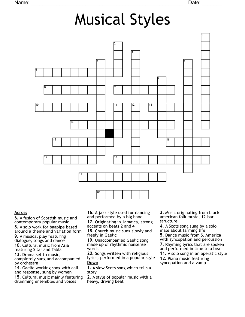 Musical Styles Crossword