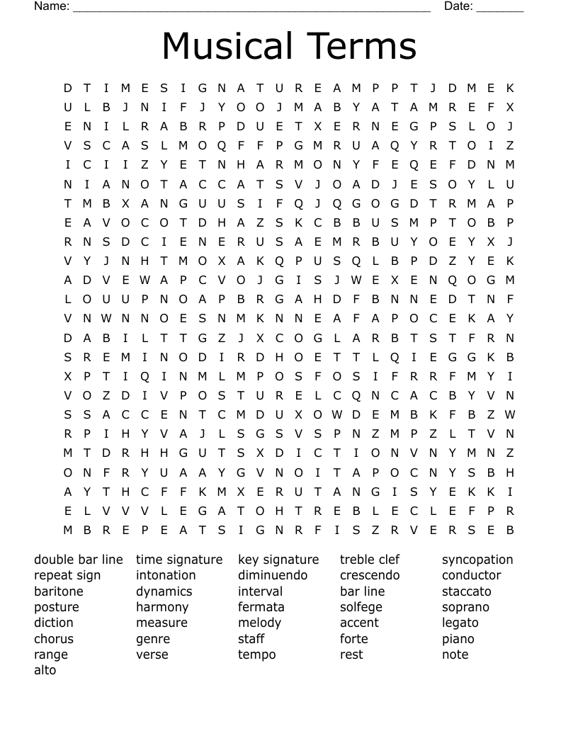 Musical Terms Word Search