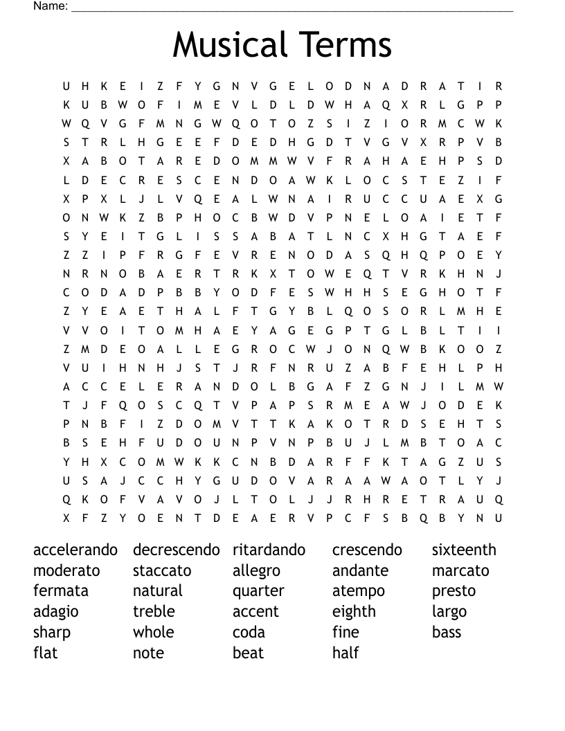 Musical Terms Word Search