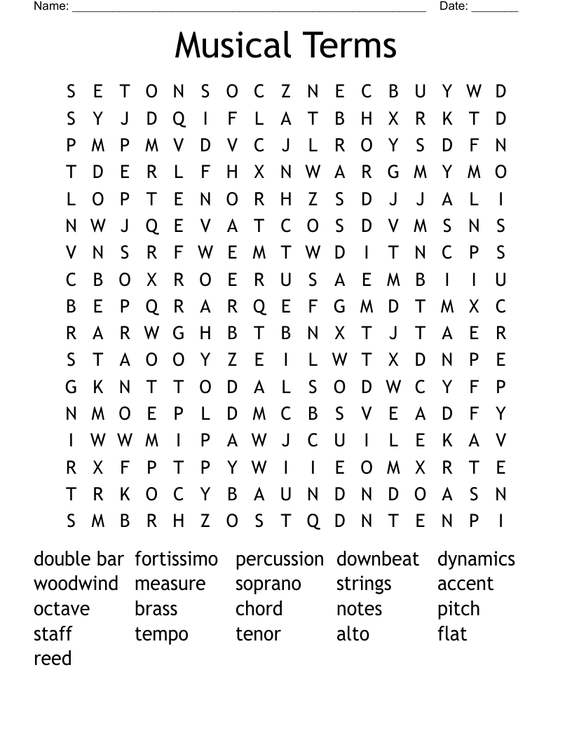 Musical Terms Word Search