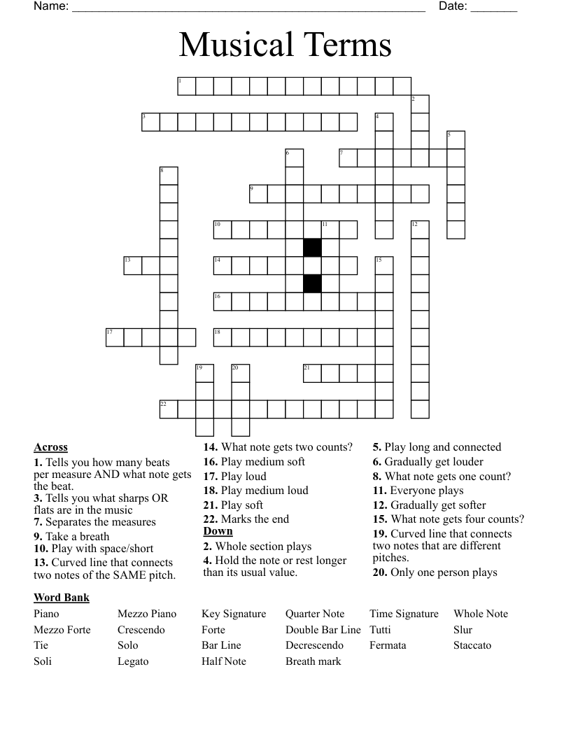 Musical Terms Crossword
