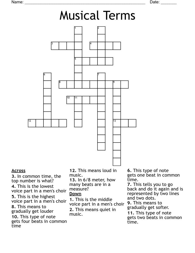 Musical Terms Crossword