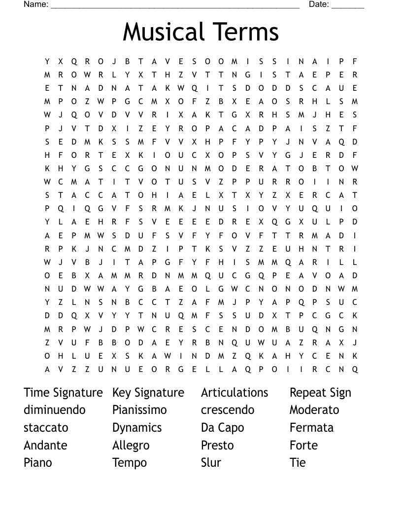 Musical Terms Word Search