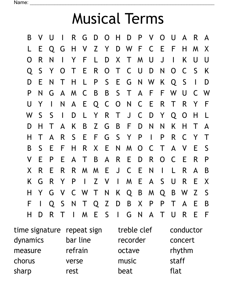 Musical Terms Word Search