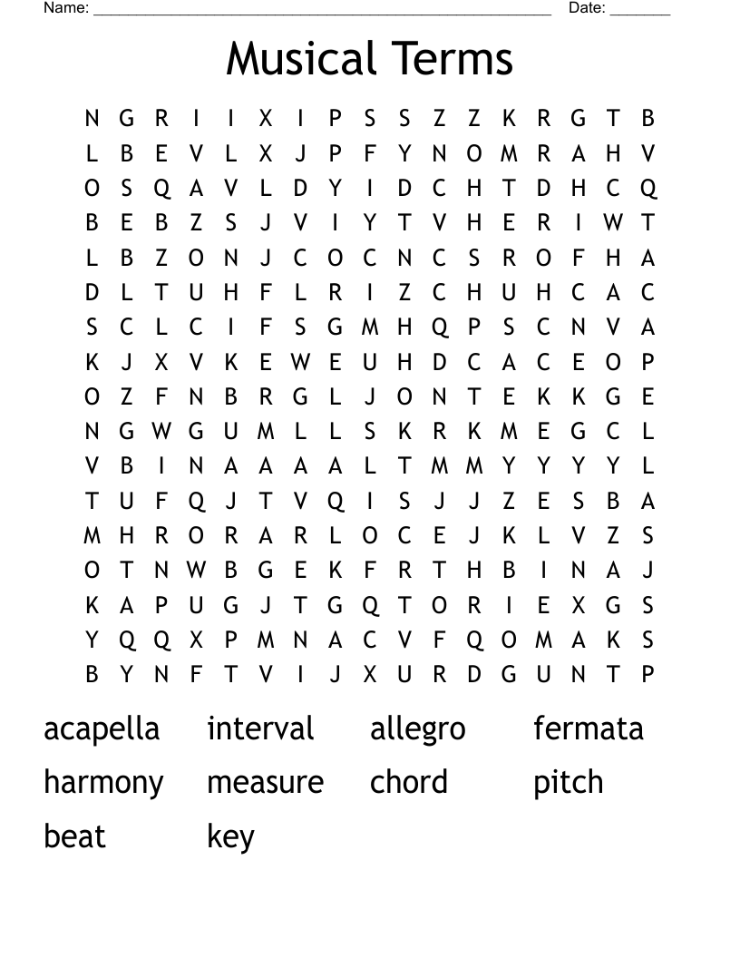 Musical Terms Word Search