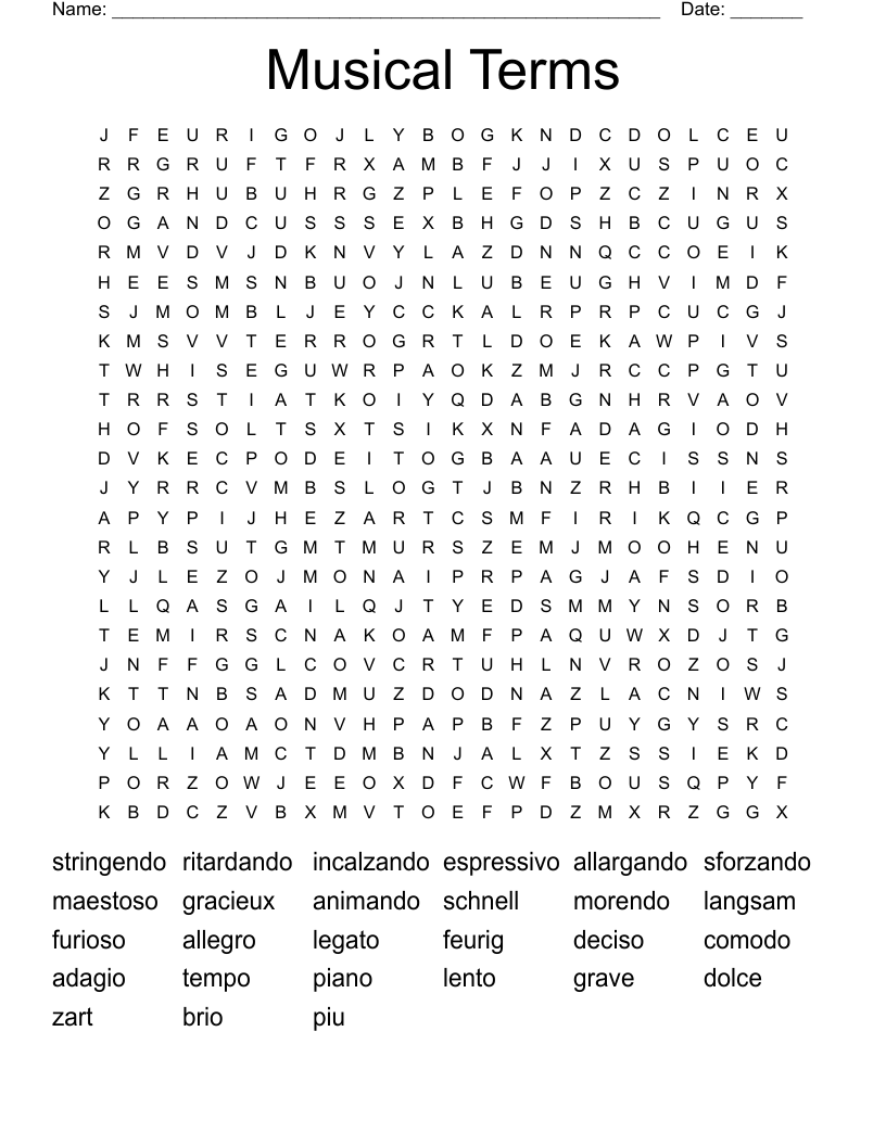 Musical Terms Word Search