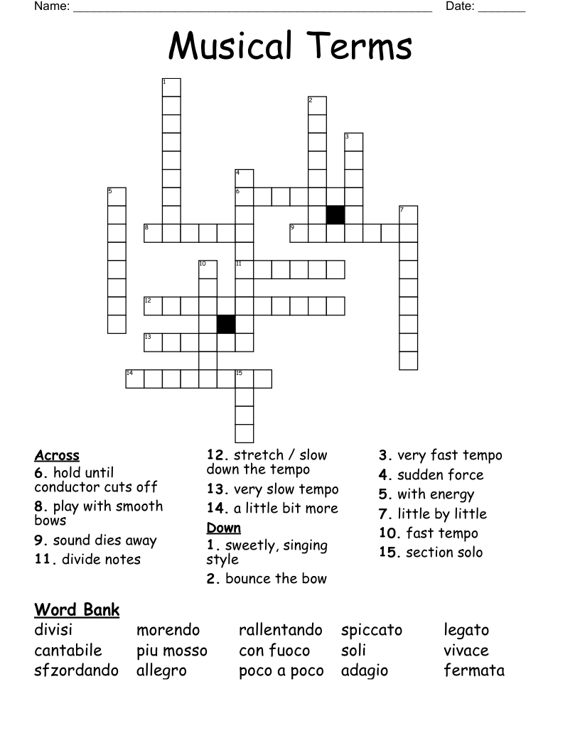 Musical Terms Crossword