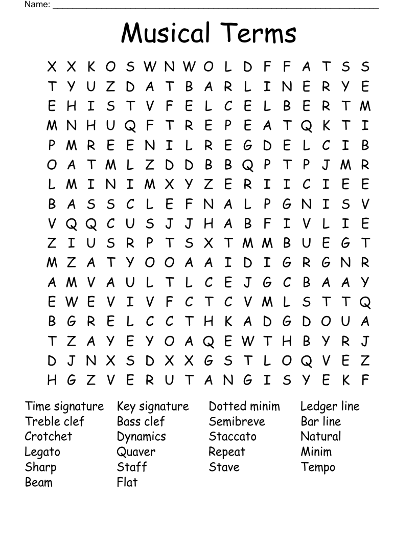 Musical Terms Word Search