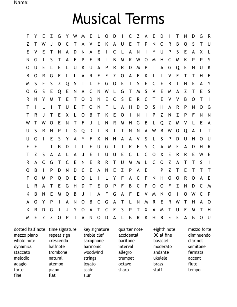 Musical Terms Word Search