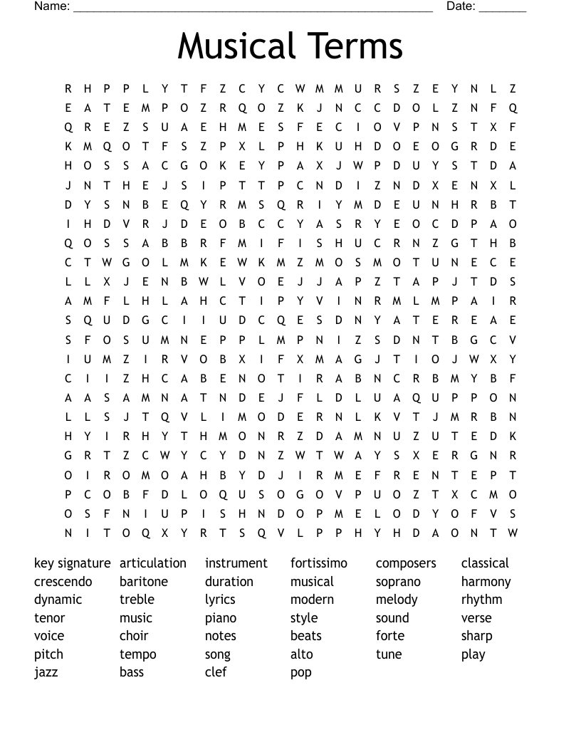 Musical Terms Word Search