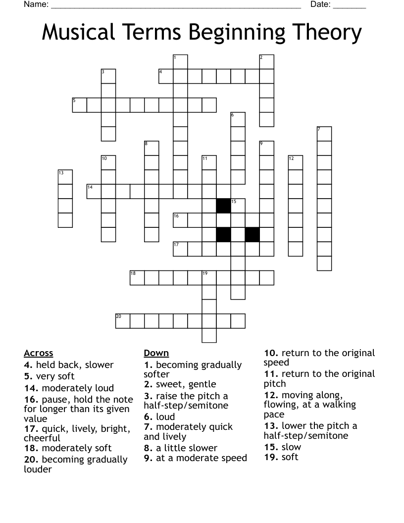 Musical Terms Beginning Theory Crossword