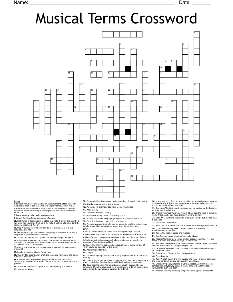 Musical Terms Crossword